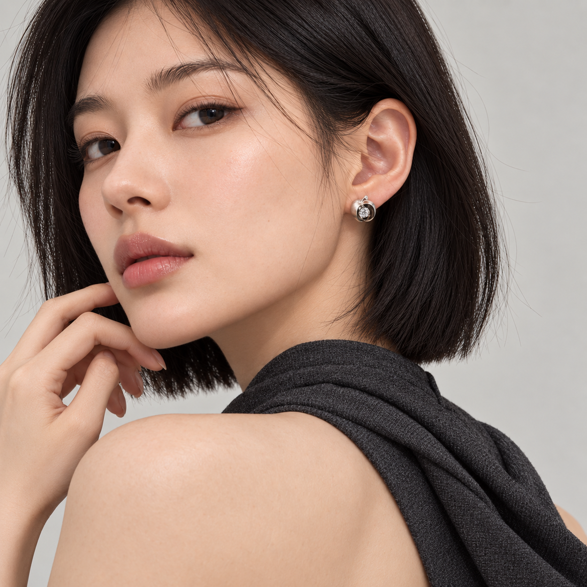Little Apple Stud Earrings model view 3