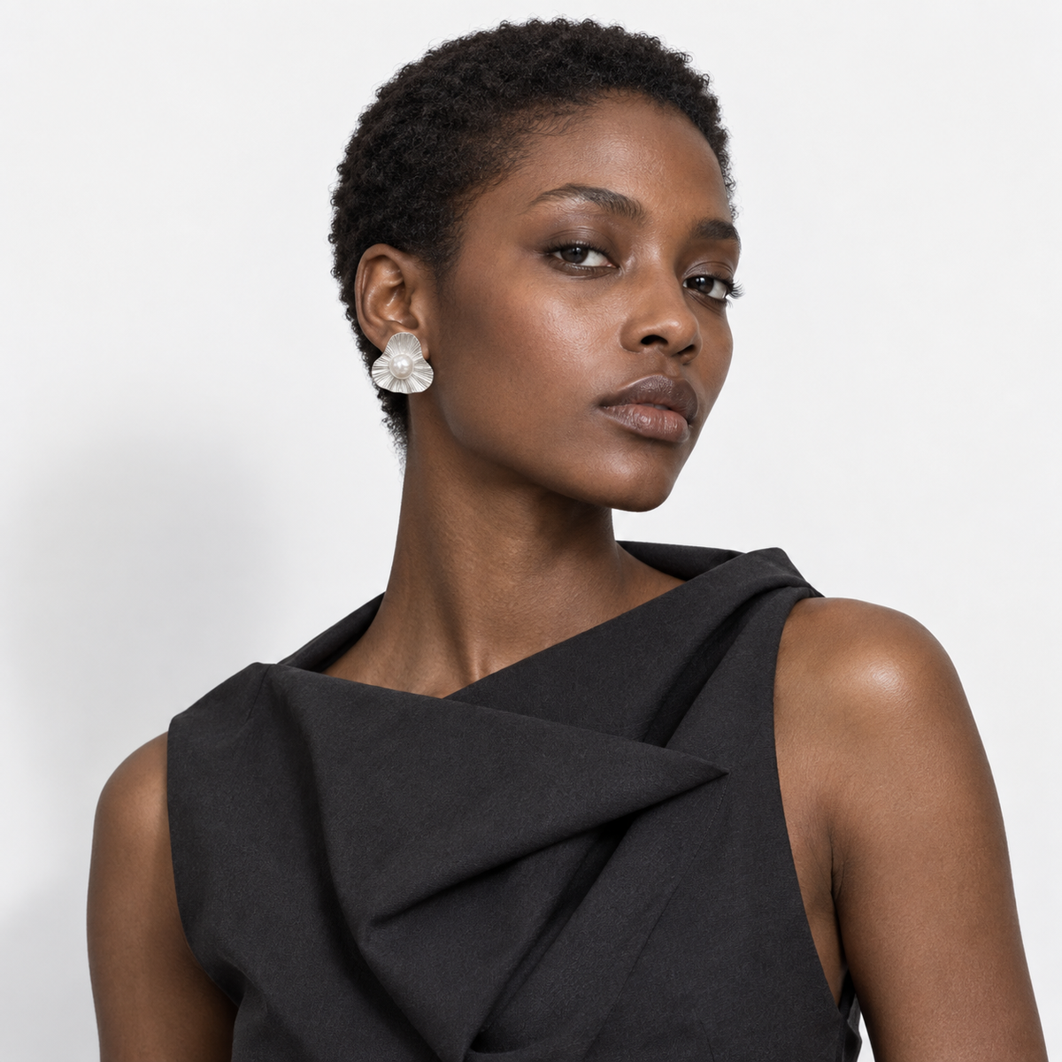 Pearl Fan Earrings — model wearing view 1