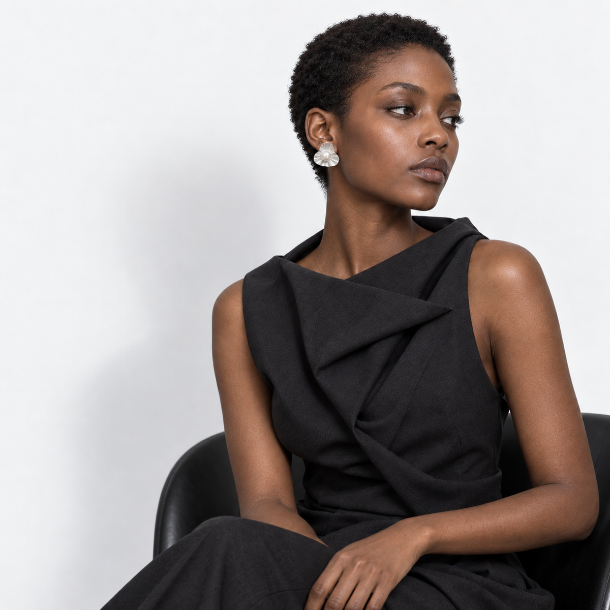 Pearl Fan Earrings — model wearing view 4