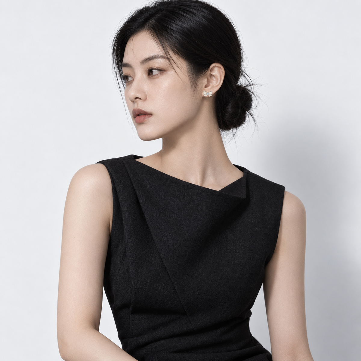 Silver Bow Studs — model wearing view 2