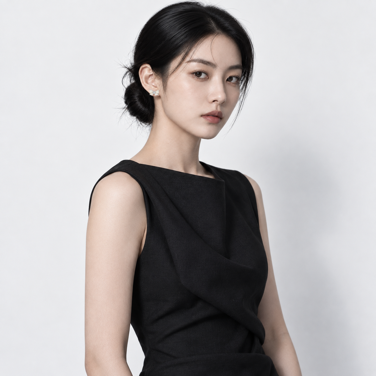 Silver Bow Studs — model wearing view 3