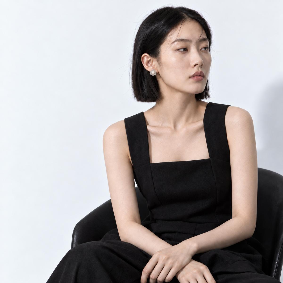 Silver Mist Flower Studs — refined model wearing view 4